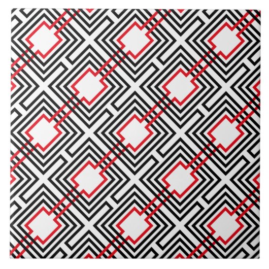 Schwarz Rot & Weiß Geometrisch Fliese (Vorderseite)