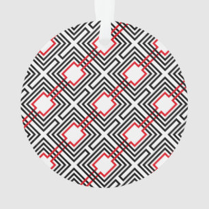 Schwarz Rot & Weiß Geometrisch Ornament