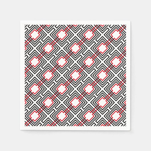 Schwarz Rot & Weiß Geometrisch Serviette (Vorderseite)