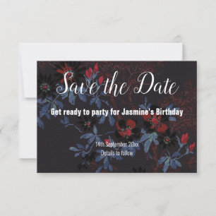 SCHWARZ ROT WEIß KIRSCHBLÜTEN SAVE THE DATE RSVP KARTE