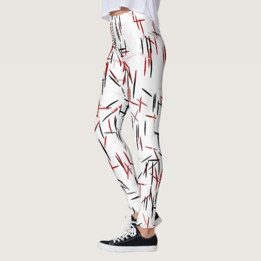 Schwarz-Rot-Weiß-Linien Leggings (Links)