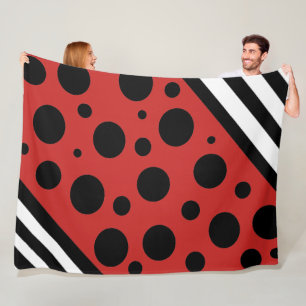 Schwarz-Rot-Weiß-Polka-Punkte und -Streifen Blanke Fleecedecke