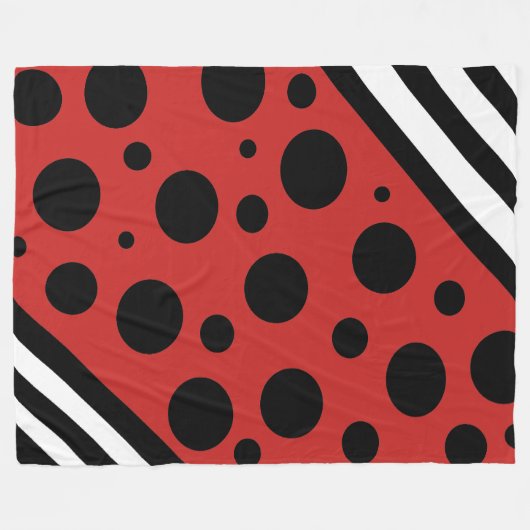Schwarz-Rot-Weiß-Polka-Punkte und -Streifen Blanke Fleecedecke (Vorderseite (Horizontal))
