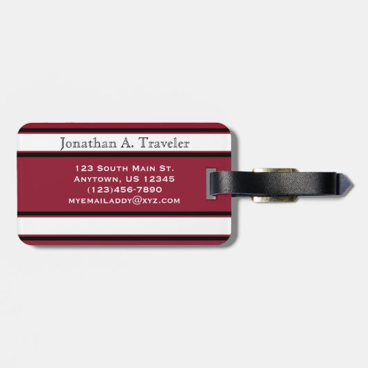 Schwarz-Rot-Weiß-Sportstreifen Personalisiert Gepäckanhänger (Rückseite horizontal)