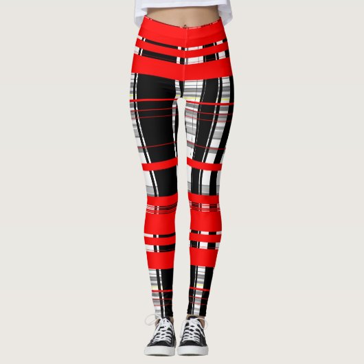 Schwarz-Rot-Weiß-Streifen abstrakt Leggings (Vorderseite)