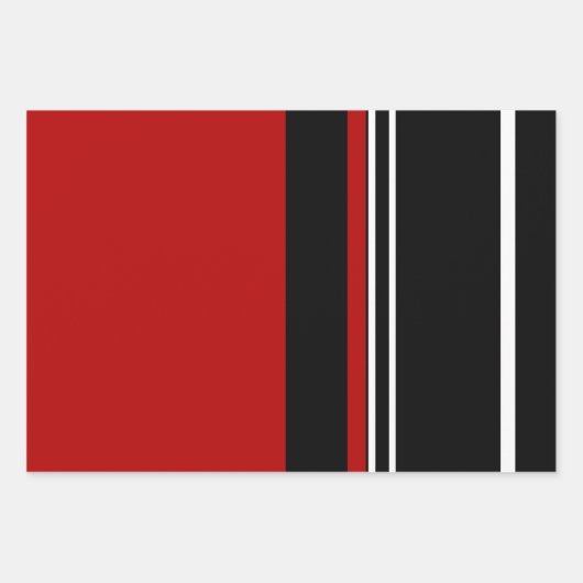 Schwarz-Rot-Weiß-Streifen Geschenkpapier Set (Vorderseite)