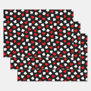 Schwarz-Rot-Weiße Casino-Kartensymbole Geschenkpapier Set