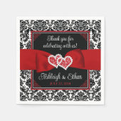 Schwarz, Rot, Weiße Damast Liebe Herz Hochzeit Serviette (Vorderseite)