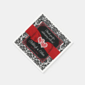 Schwarz, Rot, Weiße Damast Liebe Herz Hochzeit Serviette (Ecke)