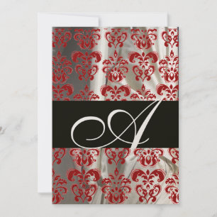 SCHWARZ ROT WEIßE SEIDEN-DAMAST-MONOGRAMM CHAMPAGN EINLADUNG