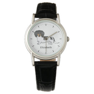 Schwarz-Rot-weißer Langhaar-Dachshund & Name Armbanduhr