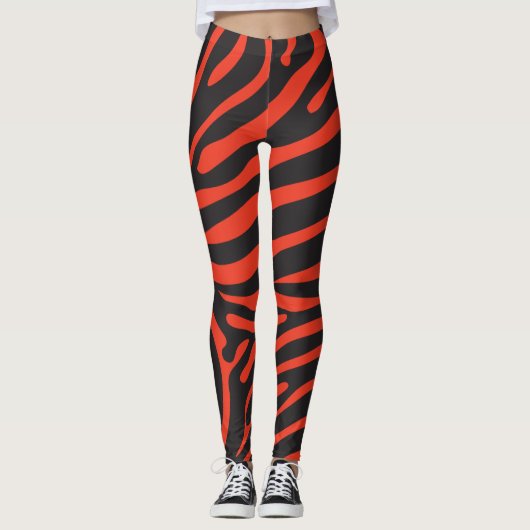 Schwarz-Rot-Zebra-Print Leggings (Vorderseite)