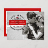 Schwarz | Rote grafische Briefmarke Save the Date  Ankündigungspostkarte (Vorne/Hinten)