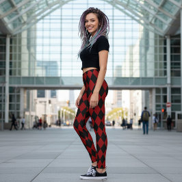 Schwarz-rote Harlekin-Muster-Leggings Leggings