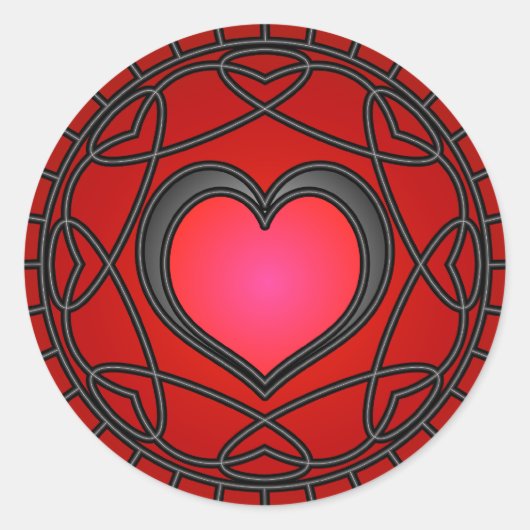Schwarz/Rote Herzen und Wirbel Sticker (Vorderseite)