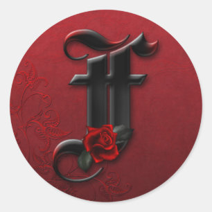 Schwarz-Rote Rose-Monogramm-F-Aufkleber Runder Aufkleber