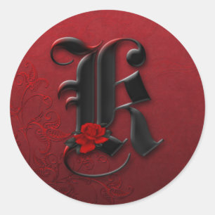 Schwarz-Rote Rose-Monogramm-K-Aufkleber Runder Aufkleber