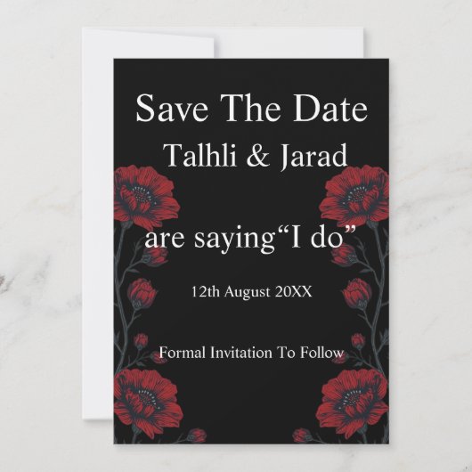 Schwarz & Rote Rosen Gothic Save The Date Einladung (Vorderseite)