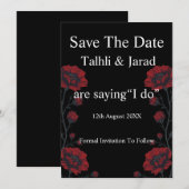Schwarz & Rote Rosen Gothic Save The Date Einladung (Vorne/Hinten)