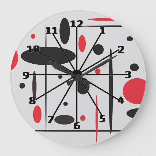 Schwarz-, Rote und weißeabstrakte Wand-Uhr Große Wanduhr (Vorderseite)
