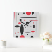 Schwarz-, Rote und weißeabstrakte Wand-Uhr Quadratische Wanduhr (Zuhause)