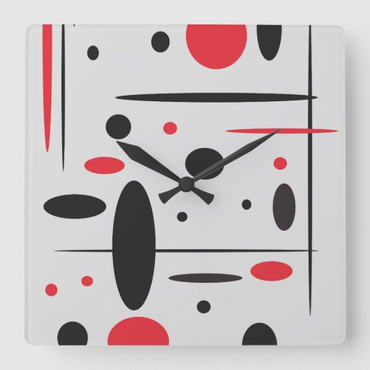 Schwarz-, Rote und weißeabstrakte Wand-Uhr Quadratische Wanduhr (Vorderseite)