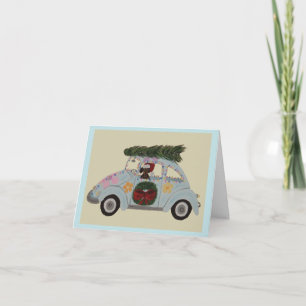 Schwarz-roter Dachshund in Hippie-Auto zu Weihnach Einladung