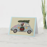 Schwarz-roter Dachshund in Hippie-Auto zu Weihnach