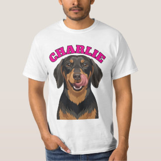 Schwarz-roter Dachshund Wiener Hund leckt Nase T-Shirt