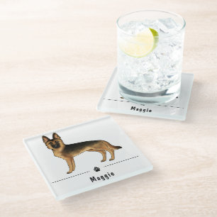 Schwarz-roter Deutscher Schäferhund mit individuel Glasuntersetzer