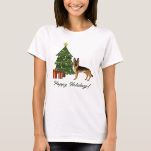 Schwarz-roter deutscher Schäferhund und ein Weihna T-Shirt