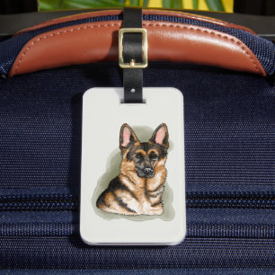 Schwarz-roter deutscher Schäferhundhund Kunst Gepäckanhänger