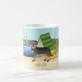 Schwarz-roter Rottweiler mit Agility-Ausrüstung Kaffeetasse (Mittel)