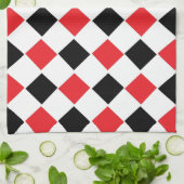 Schwarz-Rotes Argyle-Muster-Monogramm Geschirrtuch (Gefaltet)