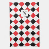 Schwarz-Rotes Argyle-Muster-Monogramm Geschirrtuch (Vertikal)
