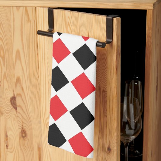 Schwarz-Rotes Argyle-Muster-Monogramm Geschirrtuch (Drittel gefaltet)
