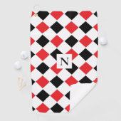 Schwarz-Rotes Argyle-Muster-Monogramm Golfhandtuch (Insitu)