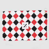 Schwarz-Rotes Argyle-Muster-Monogramm Golfhandtuch (Horizontal)