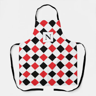 Schwarz-Rotes Argyle-Muster-Monogramm Schürze