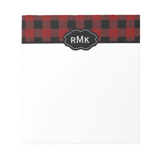 Schwarz-rotes Büffel-Karo-Monogramm Notizblock (Vorderseite)