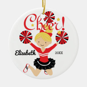 Schwarz-rotes Cheer-Blond-Schwarz-Weiß-Cheerleader Keramik Ornament