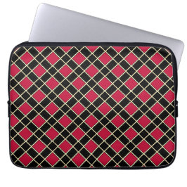 Schwarz-rotes Diamantmuster Laptopschutzhülle