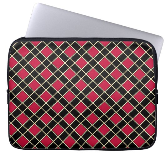 Schwarz-rotes Diamantmuster Laptopschutzhülle (Vorderseite)