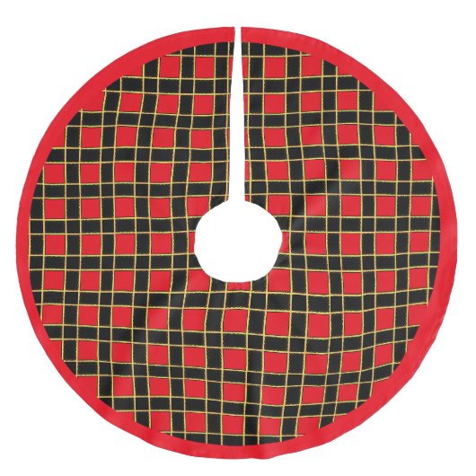 Schwarz-rotes Karomuster Polyester Weihnachtsbaumdecke (Vorderseite)