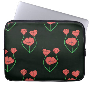 Schwarz-rotes Pfingstrosenmuster Laptopschutzhülle