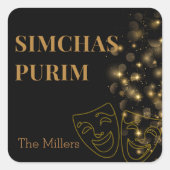 Schwarz-rotes Purim-Label Quadratischer Aufkleber (Vorderseite)