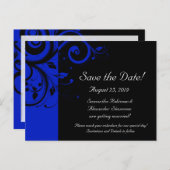 Schwarz/Royal Blue Reverse Swirl Save the Date Ankündigungspostkarte (Vorne/Hinten)