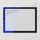 Schwarz/Royal Blue Reverse Swirl Save the Date Ankündigungspostkarte (Rückseite)