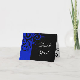 Schwarz/Royal Blue Reverse Swirt Wedding Dankeskarte