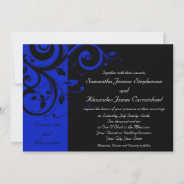 Schwarz/Royal Blue Reverse Swirt Wedding Einladung